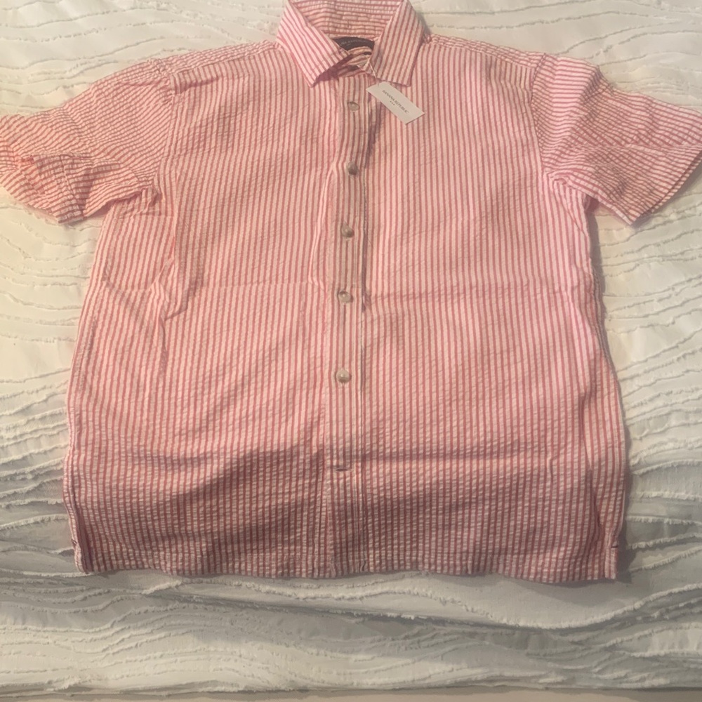 Banana Republic Red Striped Seersucker Casual Shirt